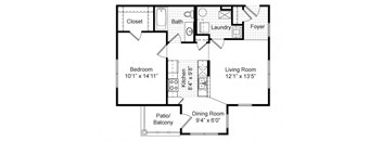 1 Bedroom 1 Bath Garden 2D Floorplan-Renaissance Place at Grand Apartments, St. Louis, MO