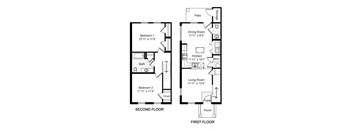 2 Bedroom 1.5 Bath Townhome 2D Floorplan-Renaissance Place at Grand Apartments, St. Louis, MO