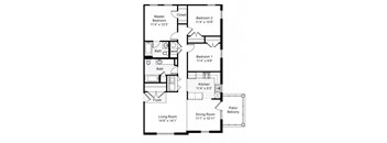 3 Bedroom 2 Bath Garden 2D Floorplan-Renaissance Place at Grand Apartments, St. Louis, MO