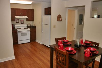 Apartment kitchen area-Oakland Heights Apartments Exterior, Kansas City, MO