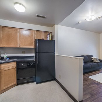 Townhouse kitchen and living room-The Brewery Apartments St. Louis, MO - Photo Gallery 15
