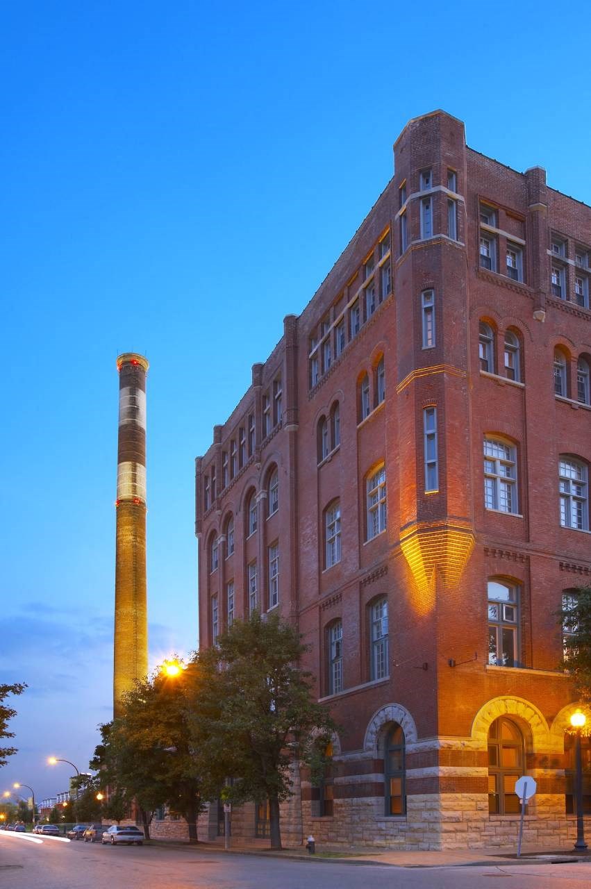 Street view at night of The Brewery Apartments