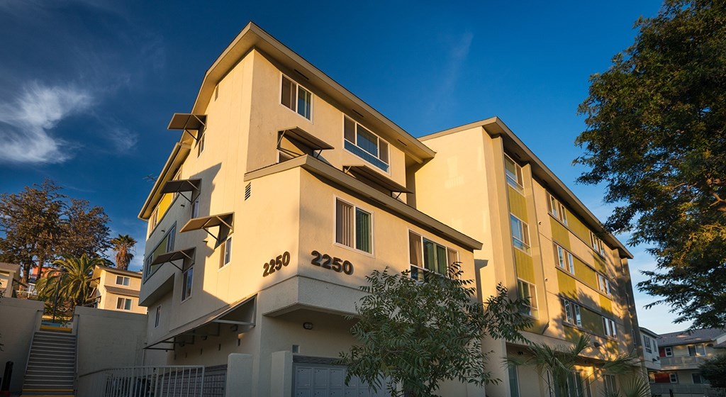 A modern building with the numbers 2250 and 2290 on it.