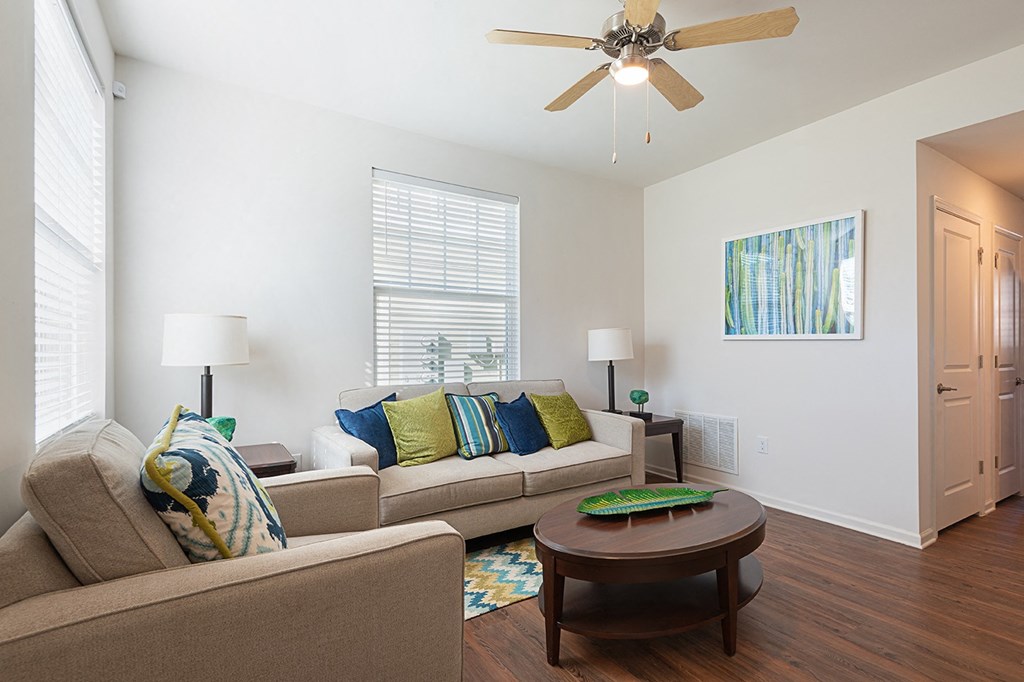 a living room with a couch and a coffee table