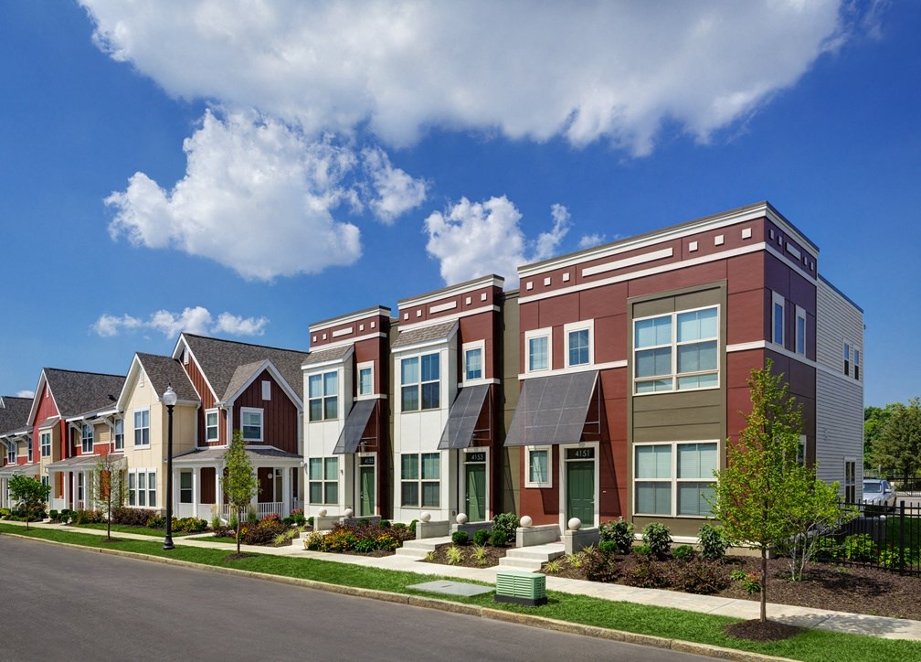 a row of town houses on a street