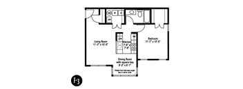 1 Bedroom 1 Bath Style F3 2D Floorplan - Crawford Square, Pittsburgh, PA