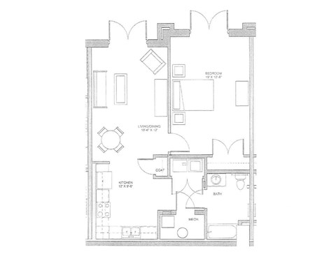 Live Work 2D Floorplan 1 Bedroom 1 Bath -The Lofts at Southside, Durham, NC