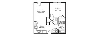 1 Bedroom 1 Bath 2D Floorplan-Fairfield Apartments Pittsburgh, PA