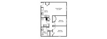 2 Bedroom 1 Bath 2D Floorplan-Fairfield Apartments Pittsburgh, PA