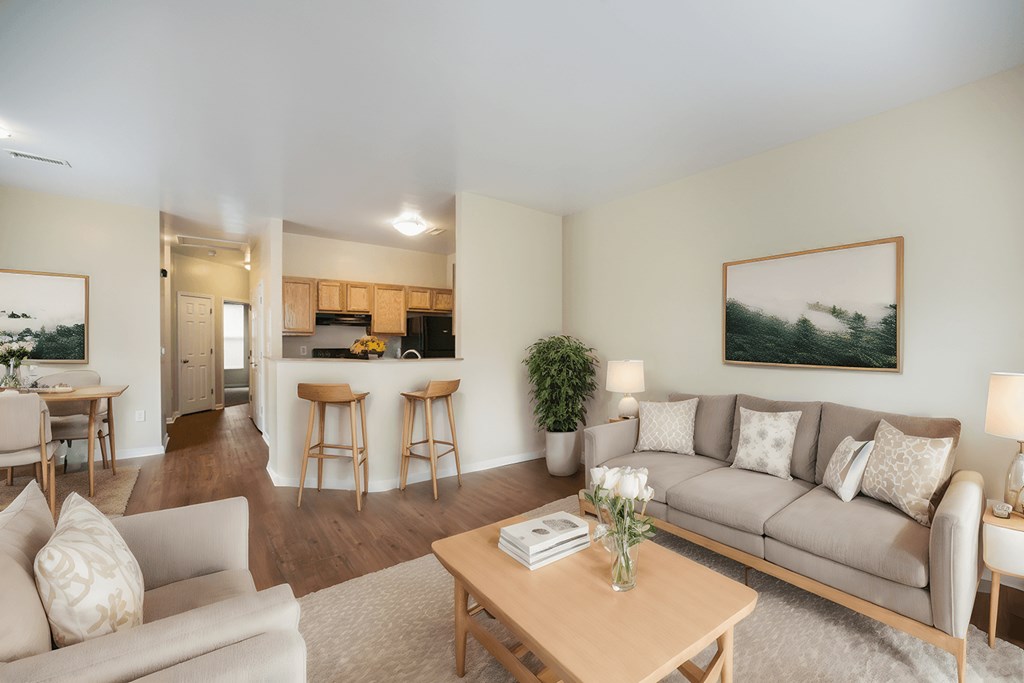 a living room with a couch and a coffee table