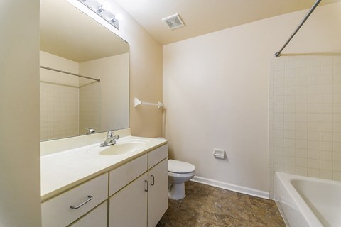 a bathroom with a sink toilet and a shower at Renaissance Place at Grand Apartments & Townhomes