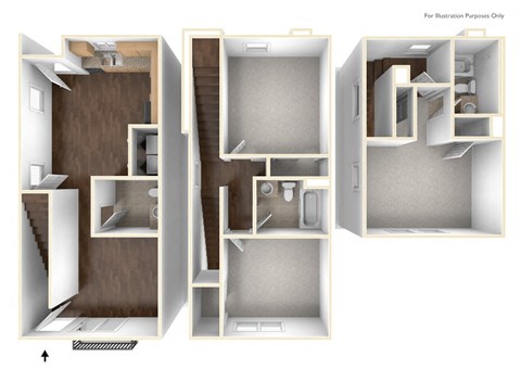 3 Bed 2.5 Bathroom Floorplan, Santa Cecilia Apartments, Los Angeles CA