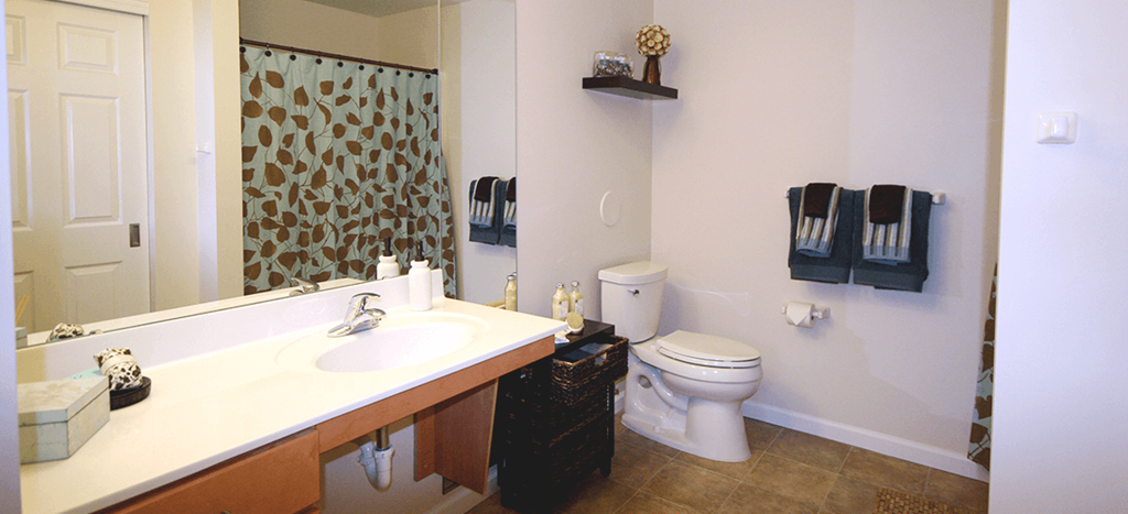 a bathroom at Cambridge Sr. with a sink and a toilet and a mirror