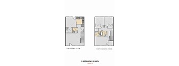 Floorplan for a 3 bedroom 3 bath townhouse at Cedars at Carver Park