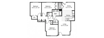 Tremont Pointe Apartments floor plan for a three bedroom one bathroom garden apartment