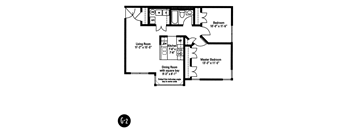 2 Bedroom 1 Bath G2 Style 2D Floorplan, Crawford Square, Pittsburgh, PA