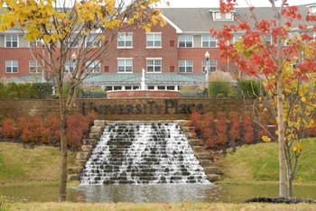 Apartment building and property signage-Senior Living at University Place Apartments, Memphis, TN 38104
