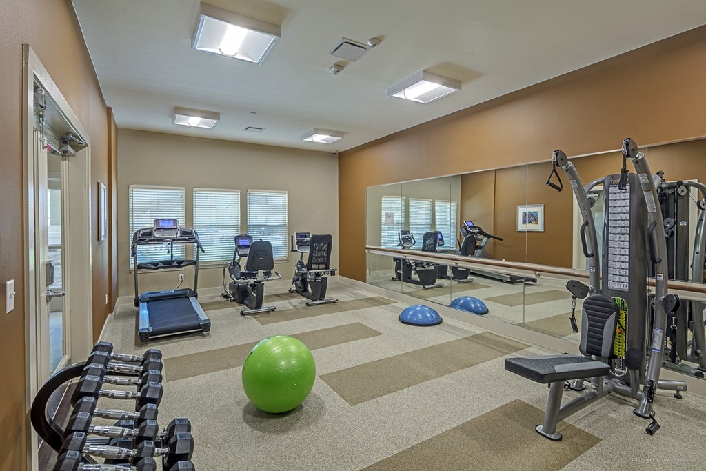 our fitness center is equipped with a variety of weights and cardio equipment for a gym