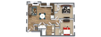 a floor plan of a room with a desk and a chair