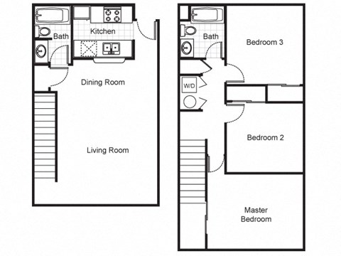 Three Bedroom Two Bath Townhouse 2D Floorplan at The Brewery Apartments
