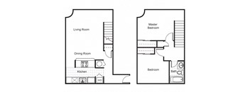Two Bedroom Two Bath Townhouse 2D Floorplan at The Brewery Apartments