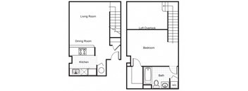 One Bedroom One Bath Townhouse 2D Floorplan at The Brewery Apartments