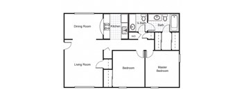 Two Bedroom Two Bath 2D Floorplan at The Brewery Apartments