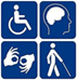 Four symbols representing physical, cognitive, auditory, and visual disabilities.