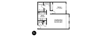 One bedroom one bath apartment floorplan for Crawford Square apartments