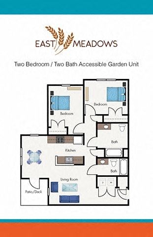 2 Bedroom 2 Bath Accessible Garden Unit 2D Floorplan East Meadows apartments in downtown san antonio