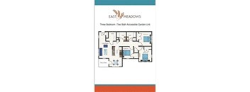 3 Bedroom 2 Bath-2D Floorplan-East Meadows Apartments San Antonio, TX