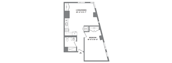 a floor plan of a studio apartment with a bedroom and a loft