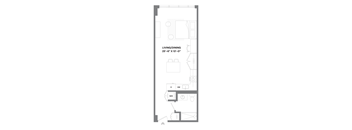a floor plan of a small apartment with a bedroom and a living room