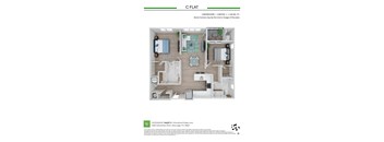 A floor plan of a C FLAT with 2 bedrooms and 2 bathrooms.