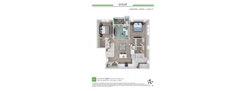 A floor plan of a D Flat with 2 bedrooms and 2 bathrooms, totaling 1,220 square feet.