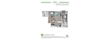 A floor plan of a 2 bedroom, 2 bathroom apartment with a den and a loft.