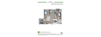 A floor plan for a 2 bedroom, 2 bathroom apartment with a total area of 1,245 square feet.