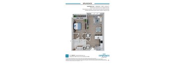 Apartment floor plan for a 1 bedroom apartment.