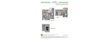 A floor plan for a two bedroom, two bathroom home with a garage.
