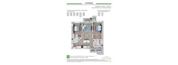 A floor plan of a two bedroom, two bathroom apartment.