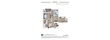 dimensional floor plan of a 1 bedroom unit with bathroom and closet