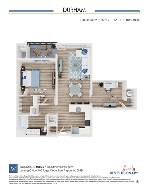 dimensional floor plan of a 1 bedroom unit with bathroom and closet