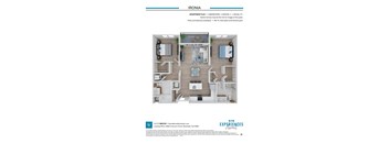 A floor plan of an apartment with a living room, bedrooms, and a balcony.