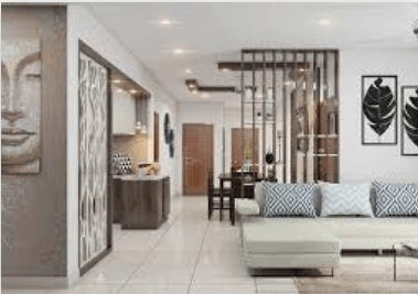 a living room with a couch and a table