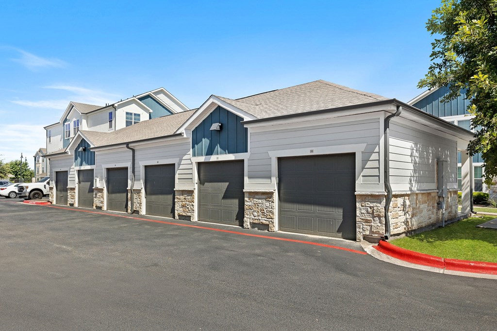a row of garages at bexley at tech ridge apartments