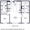 2 bedroom floorplan. L-shaped kitchen overlooking dining and living area. bedrooms on opposite sides of the apartment. Walk-in closets. 2 bathrooms. W/D in kitchen area. Patio/Balcony. Fenced-in Yard