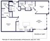 2 Bedroom 2 bath floorplan with L-shaped kitchen, pantry, w/d. one bathroom has a tub/shower while the other is a standalone shower. Walk-in closets. Fenced-in Yard.