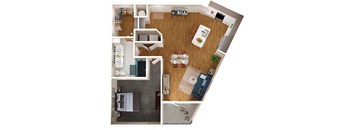 a floor plan of a house with a bedroom and a living room