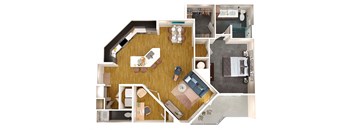 a floor plan of a room with a desk and a chair