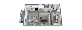 a 3d floor plan of a house with a bedroom and a living room